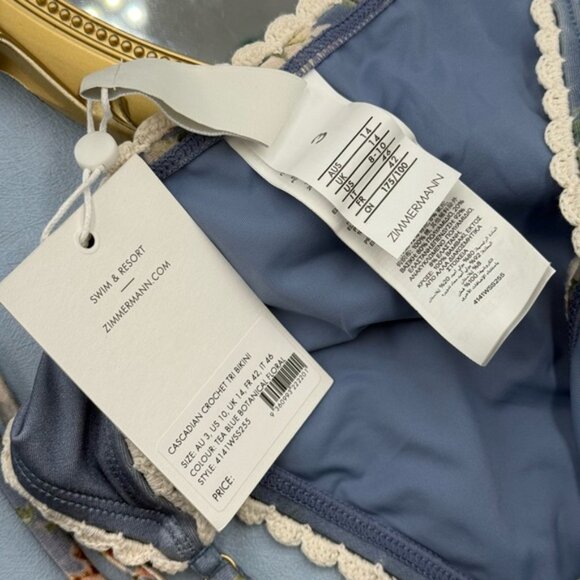 🆕 ZIMMERMANN 🧿 NWT Cascadian Crochet Tri Bikini, Blue Botanical - Sz 3 US6/8 - Picture 14 of 16